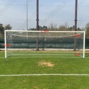 Redes Fut.11 4mm PPHT 12X12cm Ent. 7,50x2,50x2,00/2,00m S/Nós EN 748 Brancas