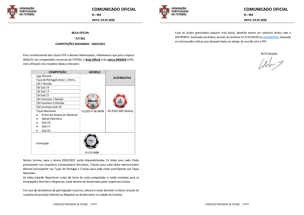 Bola Oficial de Futsal para os Campeonatos Distritais de Seniores